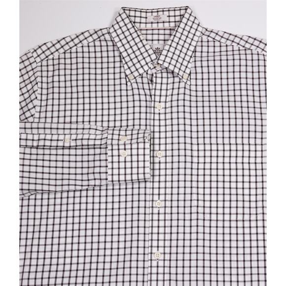 Peter Millar Easy Care Nano Luxe White Brown Check Dress Button Up Shirt Medium - Picture 1 of 6